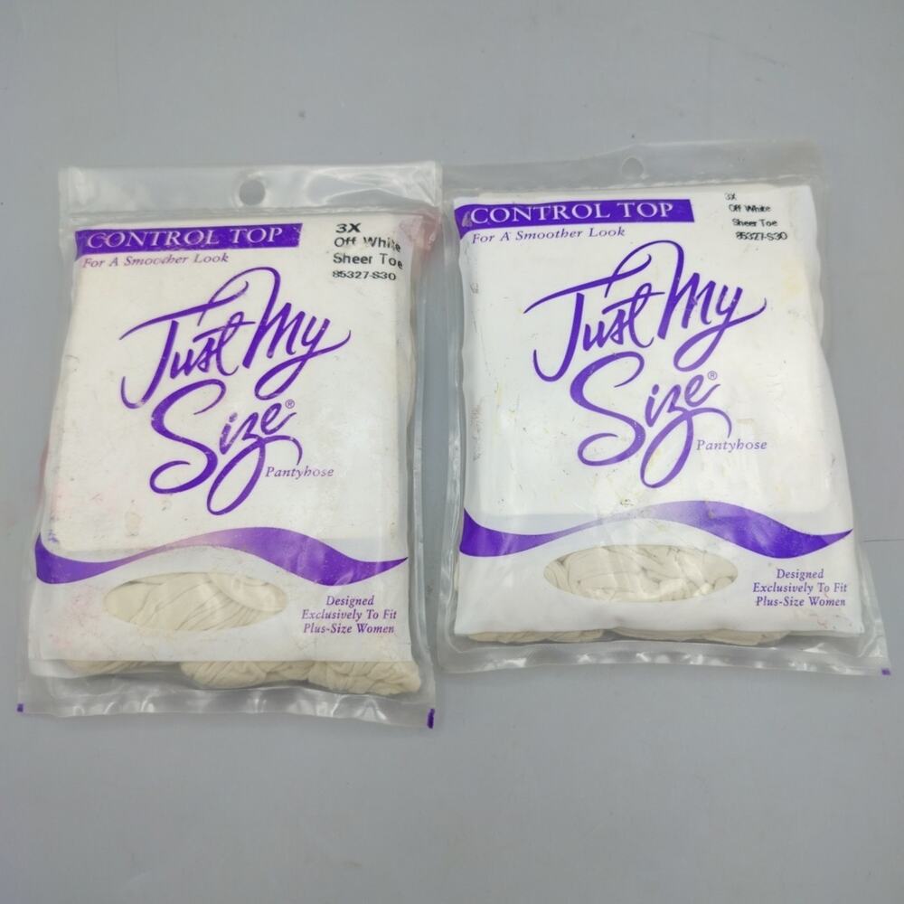 Lot Of 2 Just My Size Control Top Pantyhose 3X Off White Sheer Toe Pantyhose